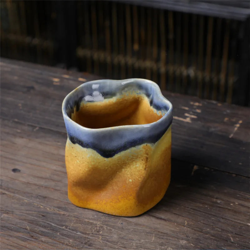 Lisslune | Irregular twisted shape cup 9.47 ounces/280 ml ceramic coffee tea cup without handle polychromatic creative ceramic mugs coffee mugs retro