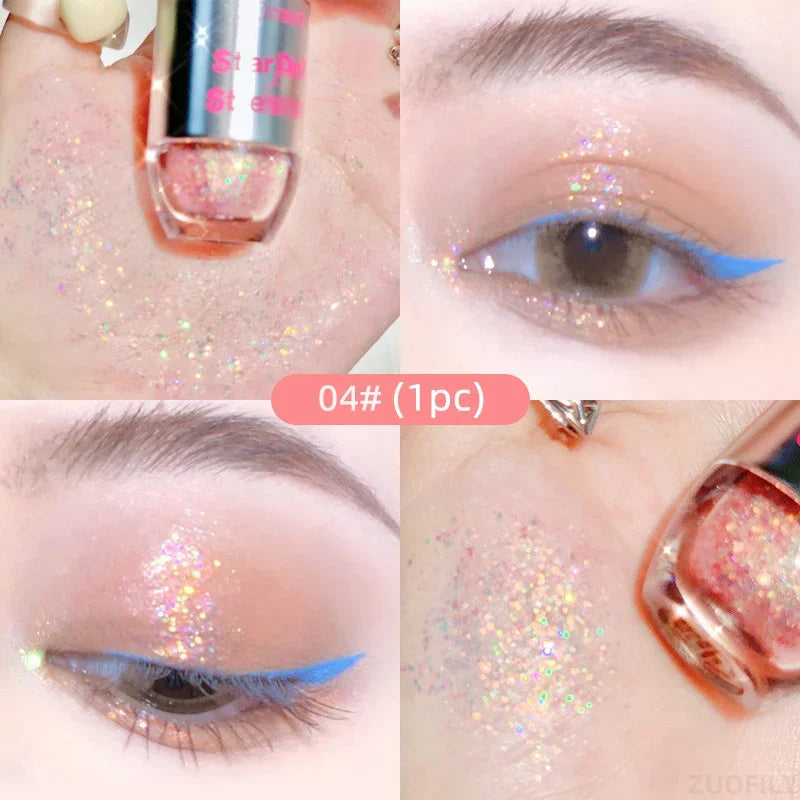 Lisslune | 4pcs/1pcs Flüssiger Lidschatten Perlen Glitzer Lang anhaltend Wasserdicht Flüssiger Lidschatten Schnelltrocknender Glitzer Schimmer Augen Make-up