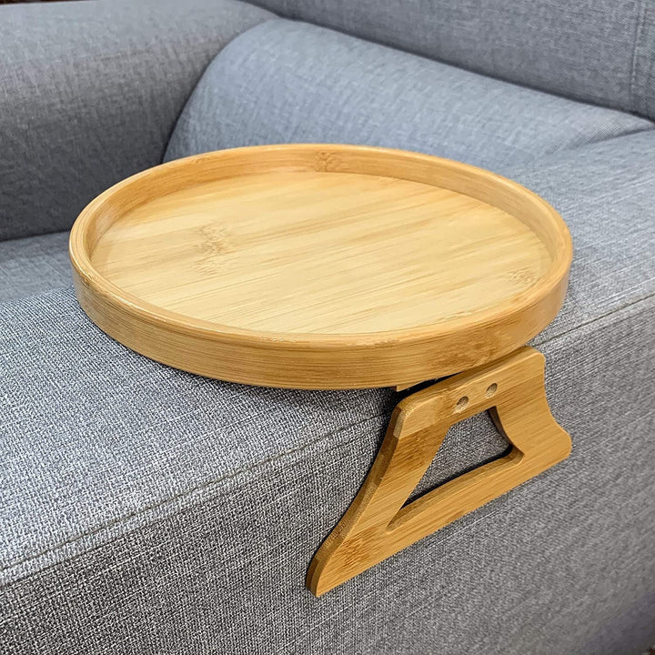 Lisslune | Bamboo Sofa Armrest Clip-On Round Tray
