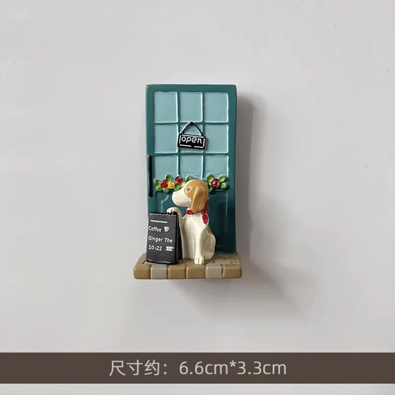 Rynx | 3D Refrigerator Magnet Puppy Cartoon Cat and Dog Refrigerator Sticker Anti-theft Entrance Door Decorative Magnetic Creative Message