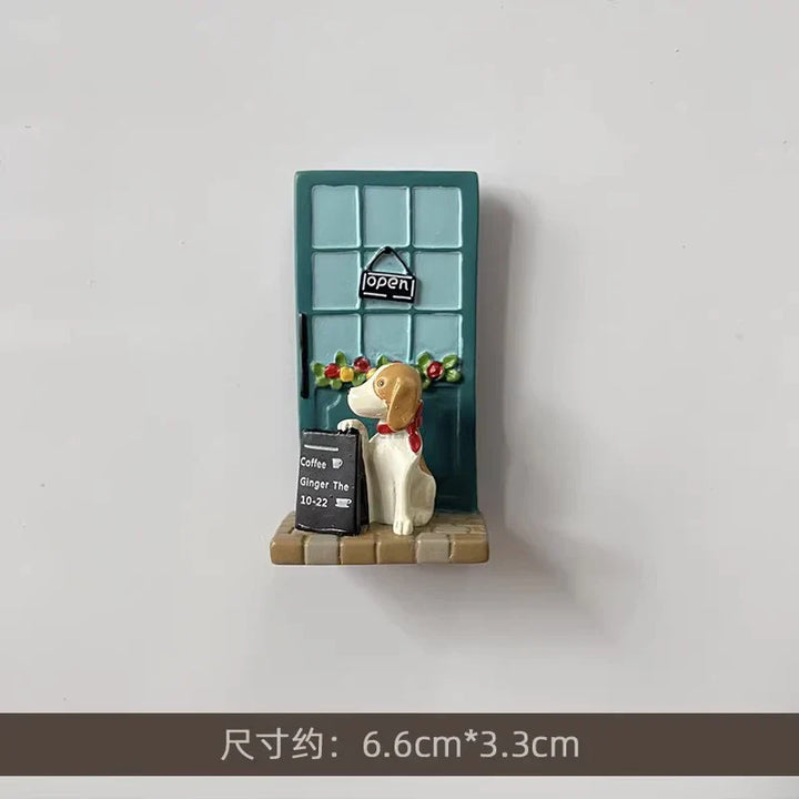 Rynx | 3D Refrigerator Magnet Puppy Cartoon Cat and Dog Refrigerator Sticker Anti-theft Entrance Door Decorative Magnetic Creative Message
