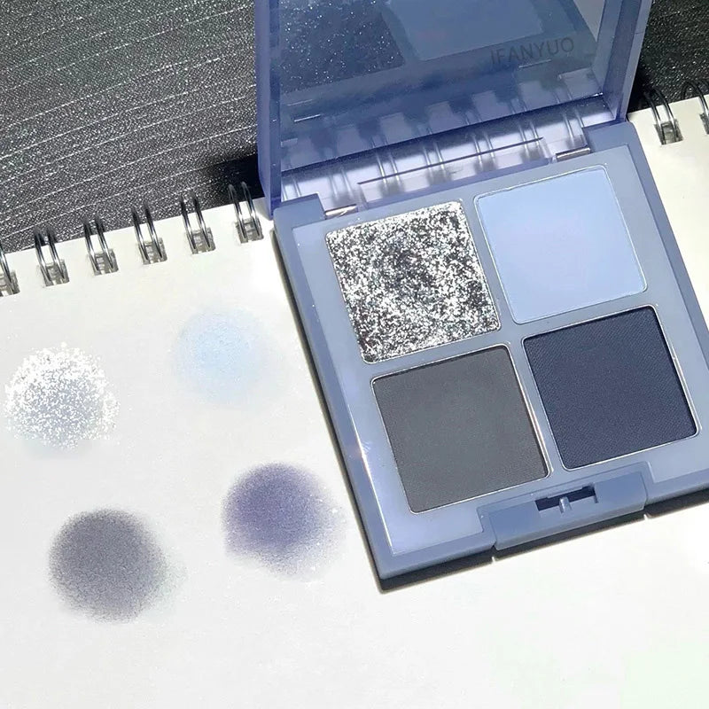 Rynx | 4-Color Starry Sky Blue Eyeshadow Palette Matte Finesse Flash Pigmented Blush Powder 4 Colors Pressed Eyeshadows Party Makeup Palette