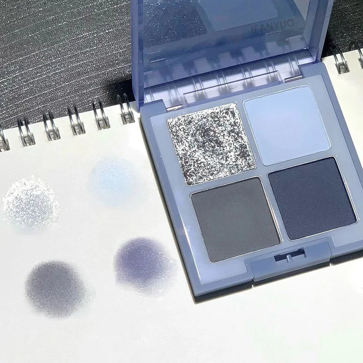 Rynx | 4-Color Starry Sky Blue Eyeshadow Palette Matte Finesse Flash Pigmented Blush Powder 4 Colors Pressed Eyeshadows Party Makeup Palette