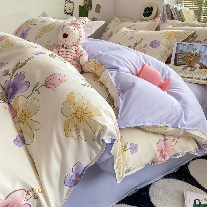 Rynx | Vintage Floral Duvet Cover Set, 3-piece Botanical Bedding Garden Style Flower Reversible Duvet Covers Luxury Soft Breathable