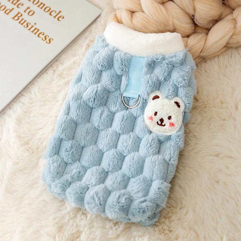 Lisslune | Cozy Plush Cute Bear Print Winter Sweater for Small Dogs & Puppies with Safe Buckle Closure
