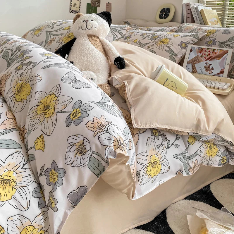 Rynx | Vintage Floral Duvet Cover Set, 3-piece Botanical Bedding Garden Style Flower Reversible Duvet Covers Luxury Soft Breathable