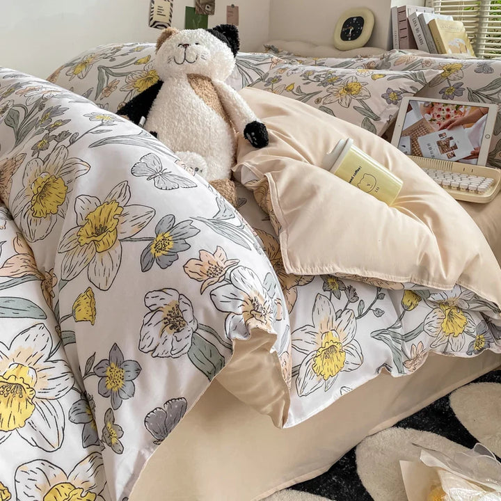 Rynx | Vintage Floral Duvet Cover Set, 3-piece Botanical Bedding Garden Style Flower Reversible Duvet Covers Luxury Soft Breathable