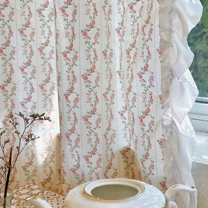 Rynx | Printed Cotton Curtain Pastoral Floral Divider Half Curtain Door Curtain French Style Fresh and Elegant Room Decoration
