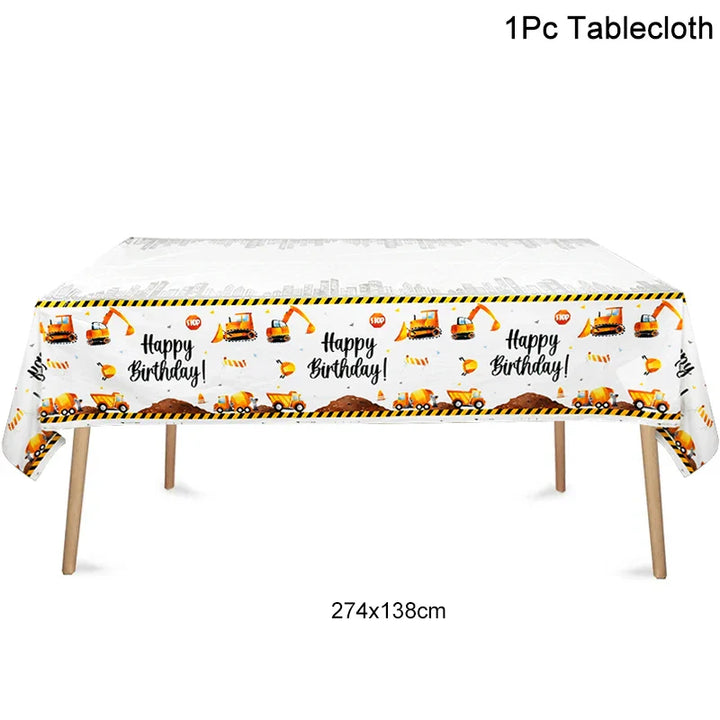 Rynx Construction Party Disposable Tableware Kids Boys Engineering Vehicle Theme Birthday Party Decorations Truck Balloon Supplies