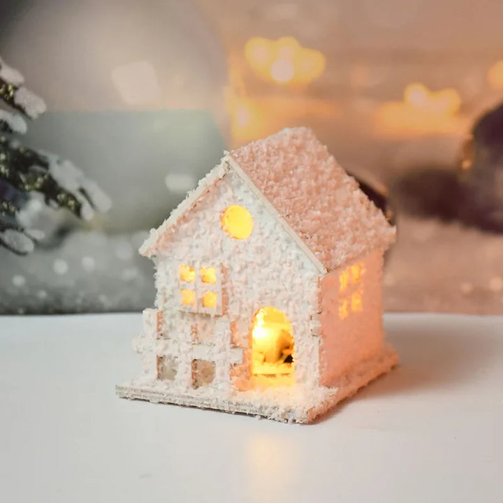 Rynx Christmas LED Light Wooden House with Snowflakes Glowing Cabin Christmas Decorations for Home Xmas Ornament New Year Gifts