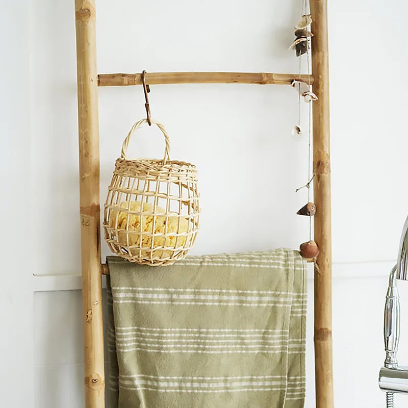 Rynx | Handcrafted Rattan Storage Basket Hanging Organizer with Handle Flower Fruit Vegetable Holder Support Home Kitchen Wall Decoration