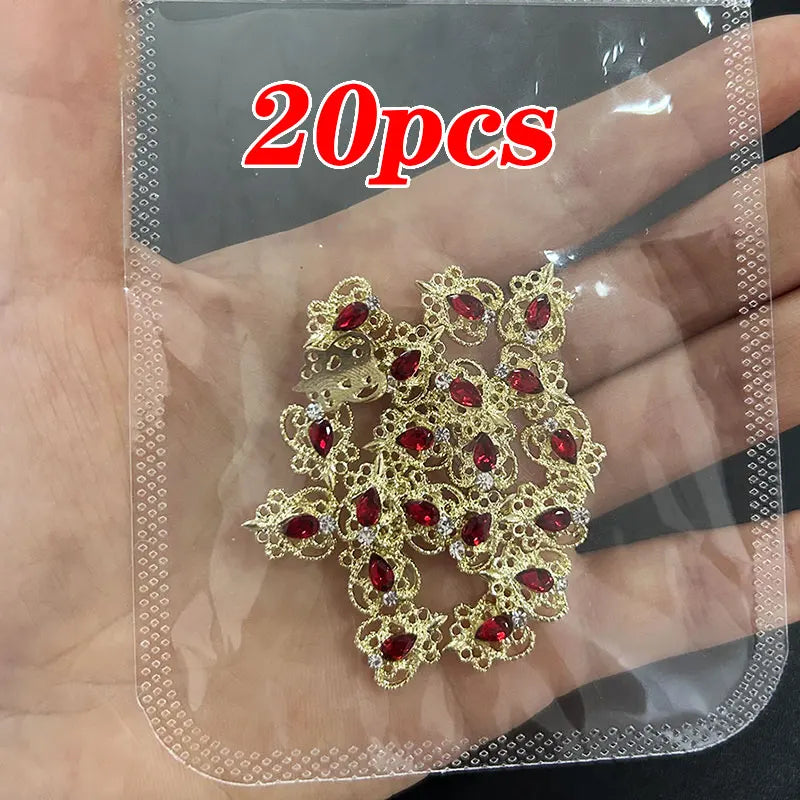 Rynx | 20 pieces/bag 3D Cherry Nail Charms Red & Pink Cherry Nail Rhinestones Nail Gemstones Nail Glitter Stud Fruit Nail Slices for Nail Jewelry