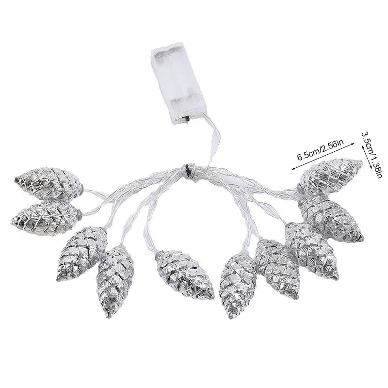 Rynx 1.6M 10LED Pine Cone String Lights Christmas Tree Hanging Ornaments Merry Christmas Fairy Lights Home Decor 2025 New Year