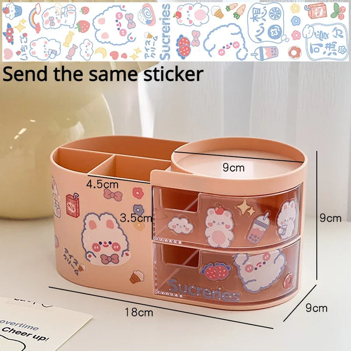 Rynx | Japanese Style Desktop Pen Holder Cute Multifunctional Large Capacity Partition Drawer Desk Stationery Organizer Storage Box