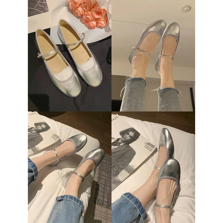 Rynx | Sneakers French Flat Women's Shoes Autumn Flat-Cut Mary Jane Shoes Single-Line Leather Shoes Ballet Singles Women