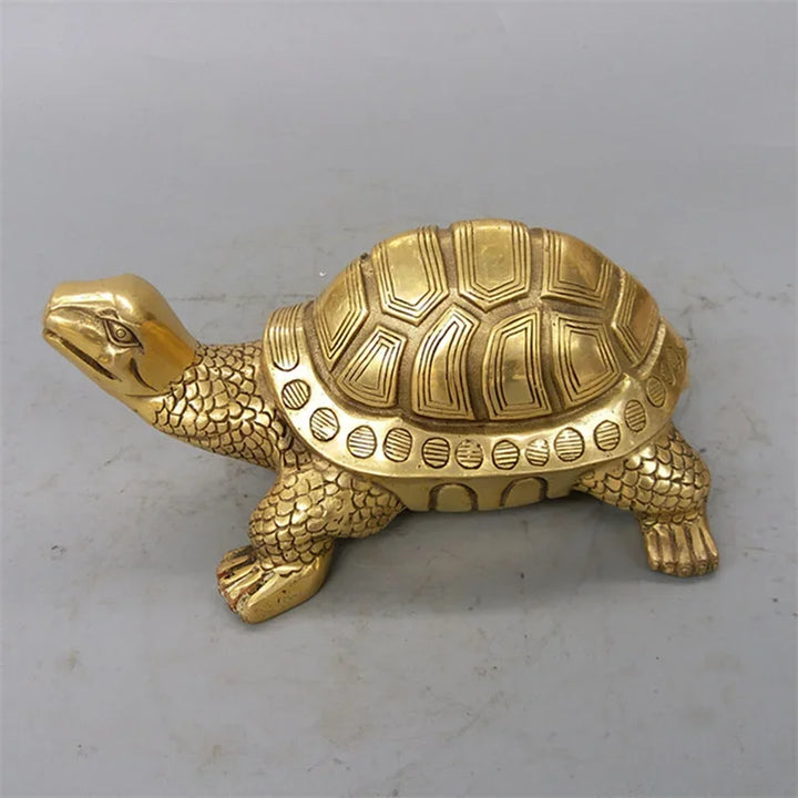 Lisslune | Brass Feng Shui Turtle Statue Lucky Animal Sculpture for Longevity Home Office Decoration Figurine Gift Study Ornament