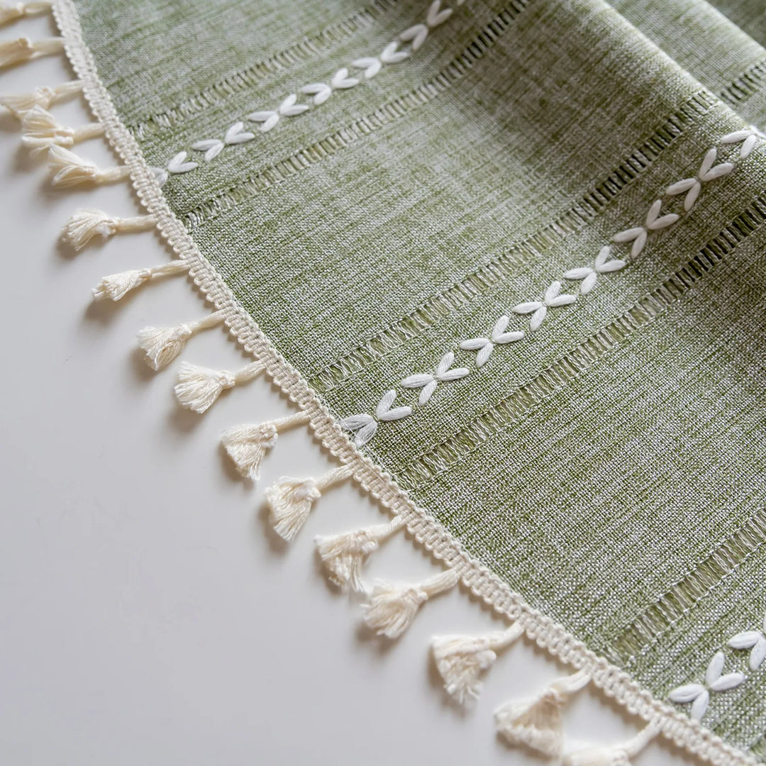 Rynx Cotton Linen Three-Dimensional Jacquard Checked Round Tablecloth, Tassel Dustproof Tablecloth, For Dinner Party Wedding Decor