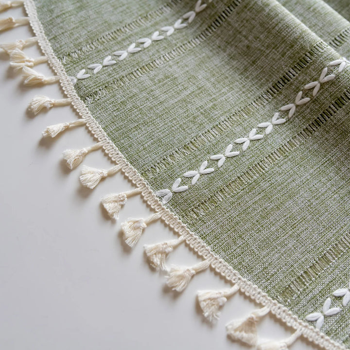 Rynx Cotton Linen Three-Dimensional Jacquard Checked Round Tablecloth, Tassel Dustproof Tablecloth, For Dinner Party Wedding Decor