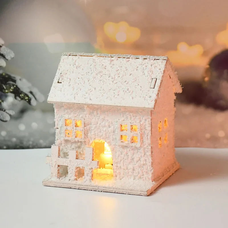 Rynx Christmas LED Light Wooden House with Snowflakes Glowing Cabin Christmas Decorations for Home Xmas Ornament New Year Gifts