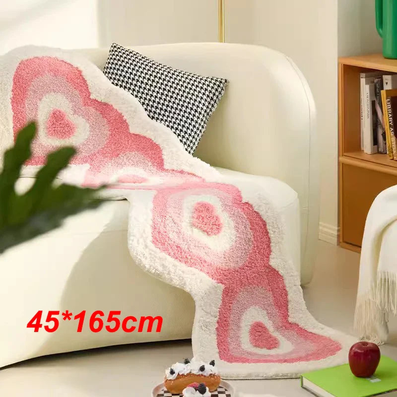 Rynx | Longer Tufting Pink Living Room Rug Heart Shape Bath Mat Rug Next to the Bed Soft Bedroom Bathroom Mat Floor Mat Aesthetic Home Décor