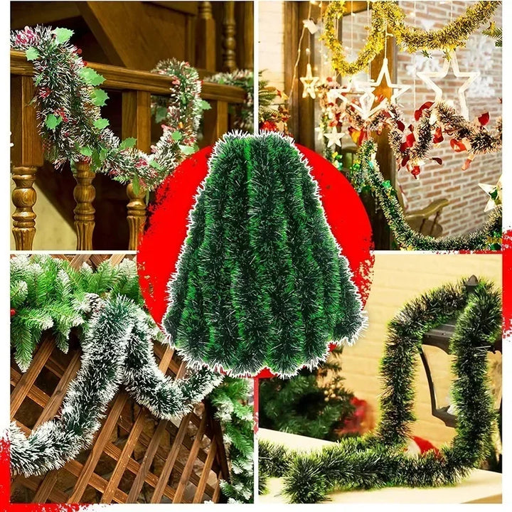 Rynx | Christmas Green Rattan Ribbon Garland DIY Xmas Tree Ornaments Green Rattan Ribbon Wreath Hanging Pendant Home Party Decoration