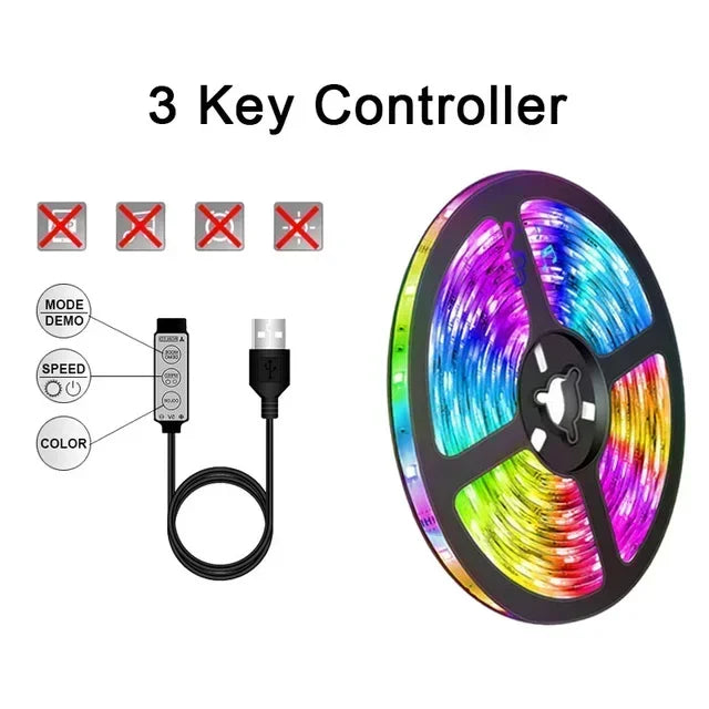 Lisslune | RGB 5050 LED Strip Light with Remote Control & App Control - USB-powered