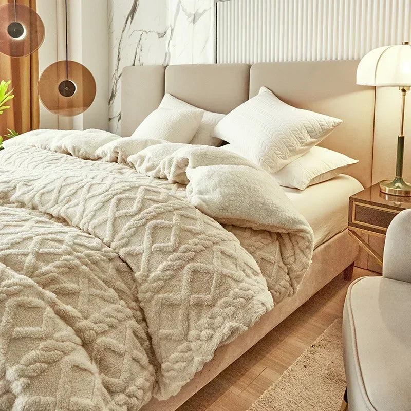 Rynx Tafu Velvet Warm Winter Bed Cover Blanket Dual Use Artificial Cashmere Duvet Cover Soft Warm Coral Fleece Comforter Cover