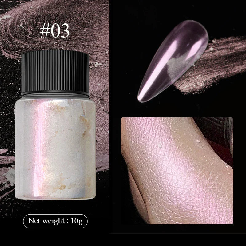 Rynx | Aurora Pearl White Nails Glitter Dust Chrome Gradient Rubbing on Powder Mirror Reflective Magnetic Pigment Nail Art Decorations