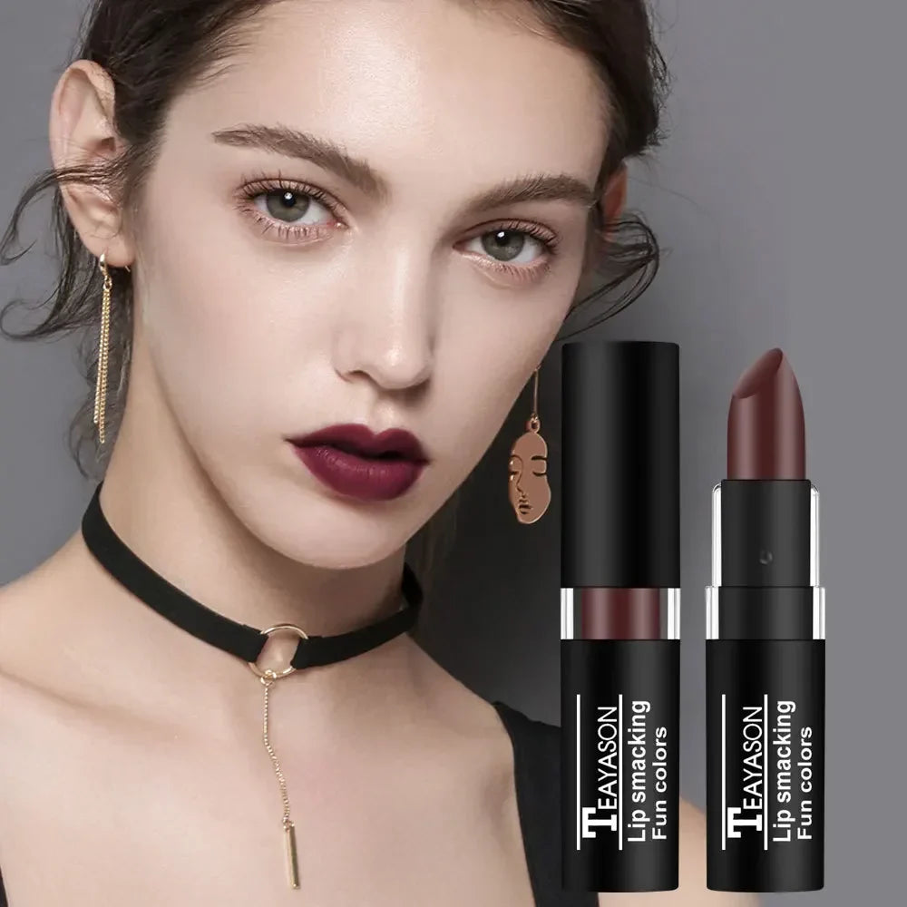 Rynx | 12 Colors Matte Nude Lipsticks Waterproof Black Blue Velvet Lipstick Long-lasting Sexy Vampire Red Halloween Party Makeup Lipsticks