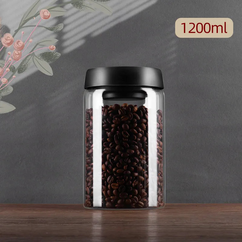 Lisslune | GIANXI Vacuum Sealed Jug, Coffee Beans, Glass, Airtight Canister, Food, Grains, Sweets, Fresh Keeping Container, Kitchen Accessories