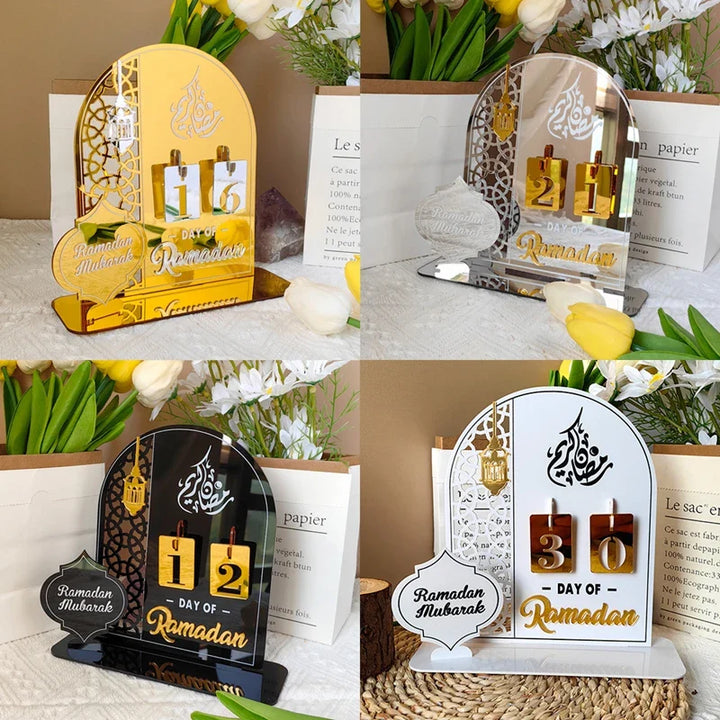 Rynx Acrylic Ramadan Countdown Calendar Gifts Day of Ramadan Calendar with Replacement Number Eid Mubarak Home Decoration Ornament