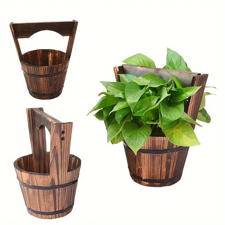 Lisslune | Rustic Outdoor Plant Pots in Barrel Style – Classic Garden Flower Pots with Wood Look