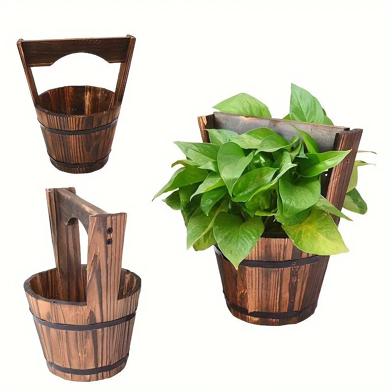 Lisslune | Wooden Bucket Planter in Barrel Design for Garden and Terrace – Decorative Flower Pots made of Wood