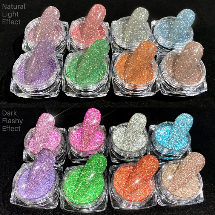 Rynx | 8 jar/set Reflective Diamond Glitter Nail Art Chrome Pigment Sparkling Flash Crystal Pigment Nails DIY Dust Nail Supplies