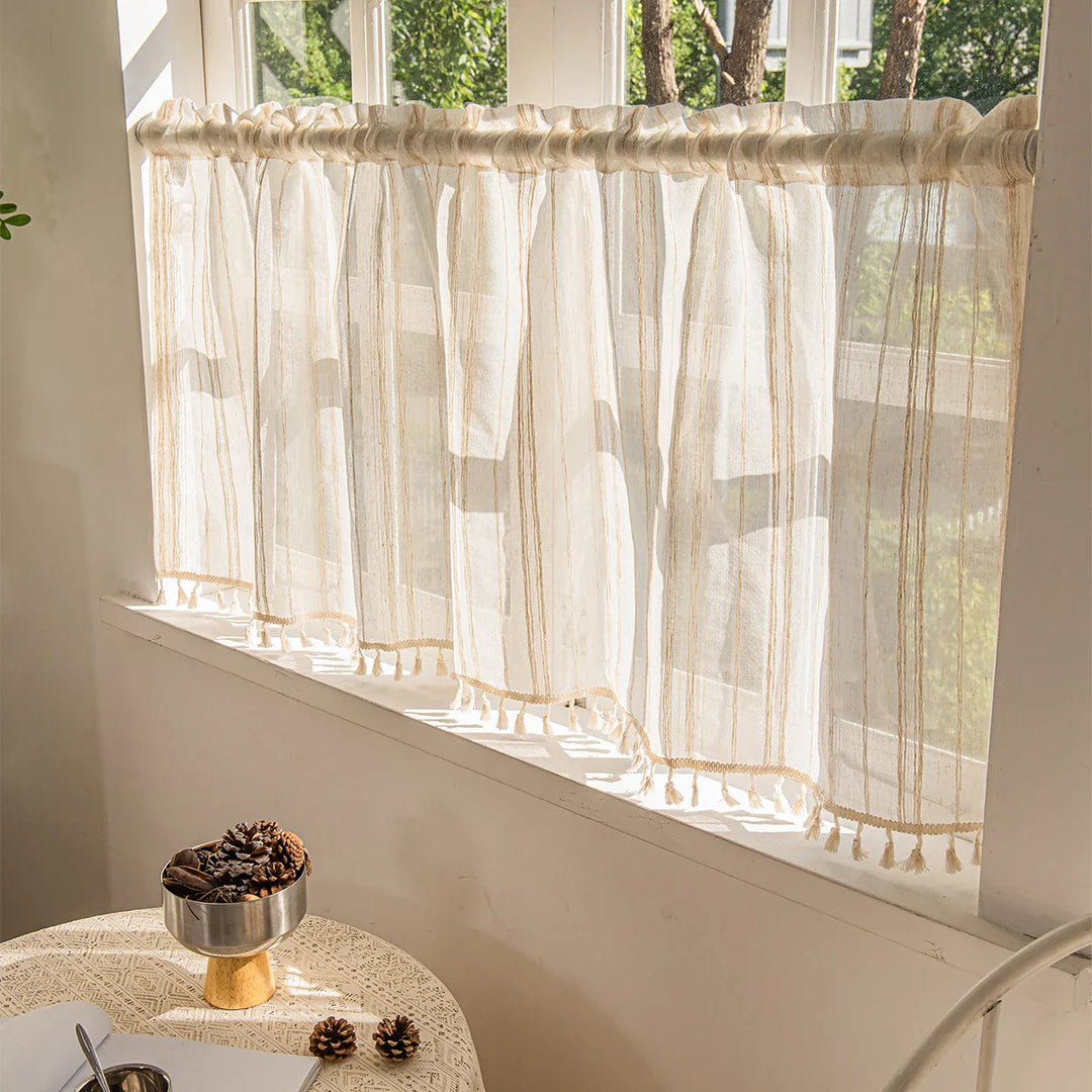 Rynx | 1 Piece Vintage Synthetic Vintage Linen Texture Short Curtain for Café Kitchen Semi-Transparent Curtain Valance Small Window Curtain Panels