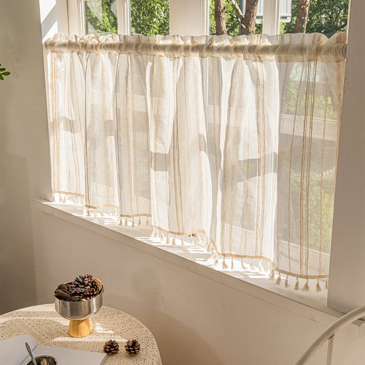 Rynx | 1 Piece Vintage Synthetic Vintage Linen Texture Short Curtain for Café Kitchen Semi-Transparent Curtain Valance Small Window Curtain Panels