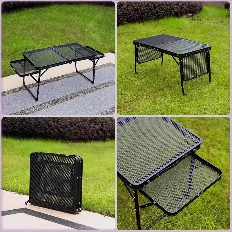 Rynx | New Outdoor Foldable Net Table Iron Net Table Lifting Table Outdoor Picnic Foldable Table Portable Double Ear Camping Table