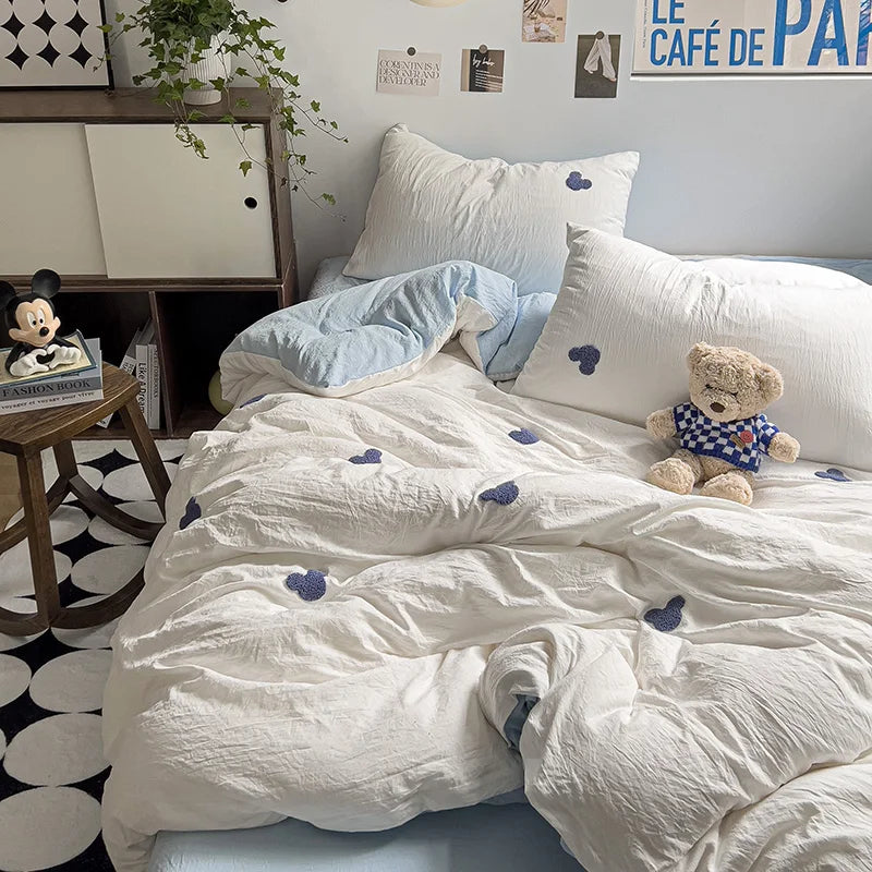 Rynx | Embroidery Bedding Duvet Set Pillowcase Bed Sheet Single and Double Bed Bedding Duvet Set Queen/King Double Single Bed