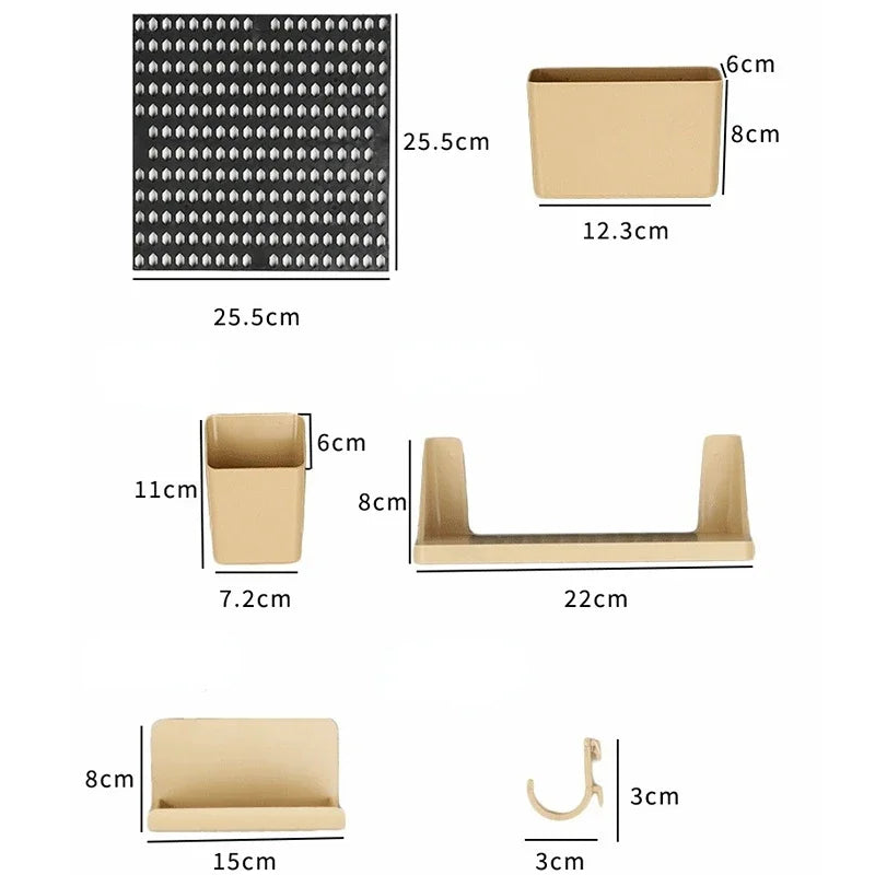 Rynx | Perforated Board Dormitory Wall Shelf Kawaii Home Decor No Drill Adhesive Student Study Wall Mounted Storage Shelf Organizer