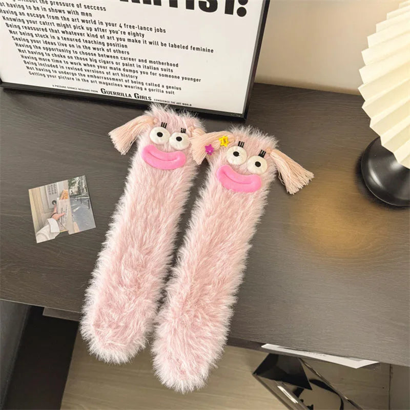 Lisslune | Fluffy Cartoon Women's Socks with Face