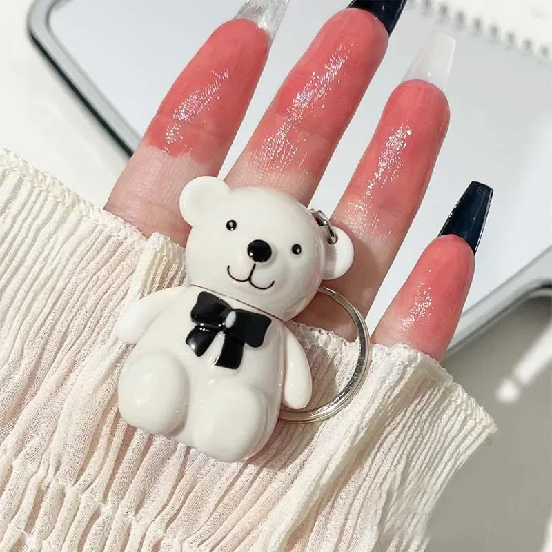 Rynx | Cute White Bear Keychain Glass Mirror Lipstick 6 Colors Sexy Jelly Red Liquid Lipsticks Waterproof Long-lasting Lip Lacquer Cosmetics