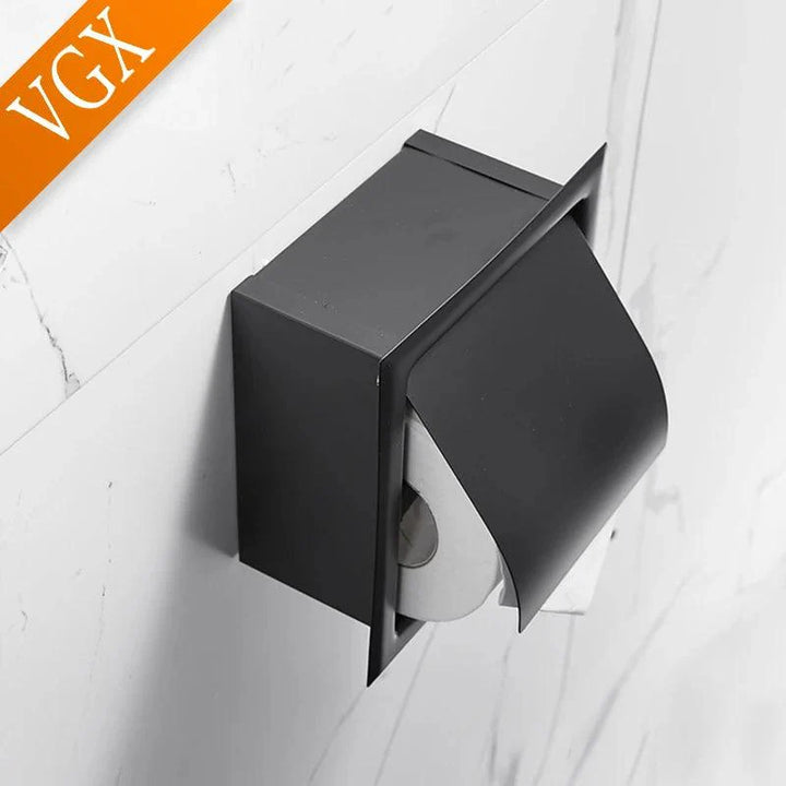 Lisslune | Modern Matte Black Wall-Mounted Toilet Paper Holder for Chic Bathrooms