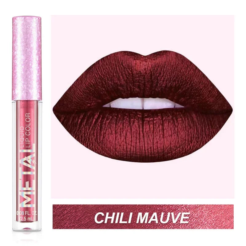 Rynx | Metallic Lip Gloss 12 Colors Glitter Matte Liquid Lipstick Waterproof Shiny Shimmering Lip Tint Long-lasting Party Festival Lip Makeup