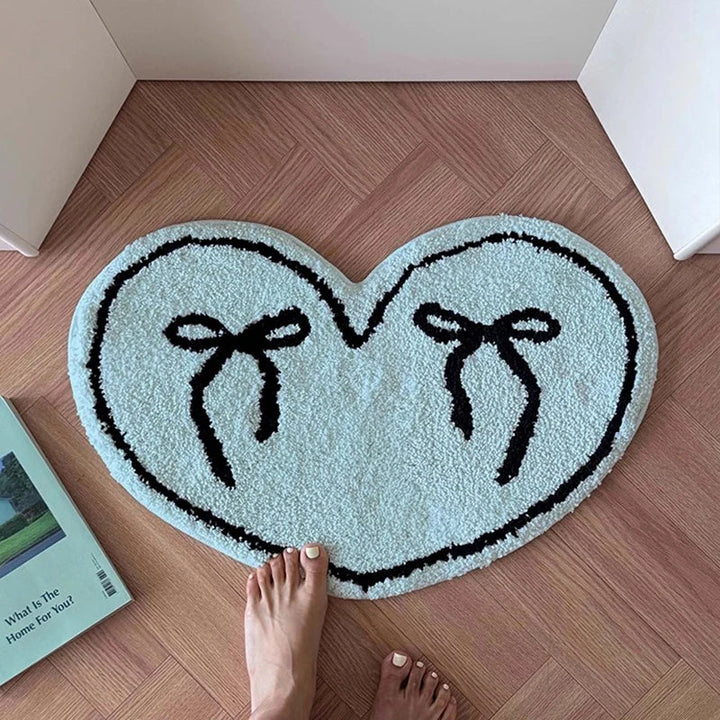 Rynx | Heart Shape Tufting Bow Bedroom Rug Living Room Rug Cute Hallway Floor Pad Bathroom Mat Doormat Aesthetic Home Decor