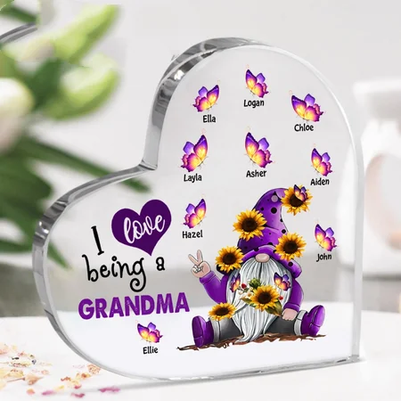 Rynx | Hand print grandmother print acrylic heart plaque grandmother birthday gifts son for grandmother keepsake bedroom table desk decor