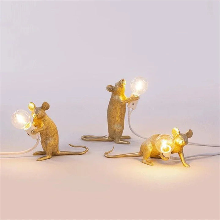 Lisslune | Modern LED Animal Table Lamps: Resin Rat, Cat, and Squirrel Night Lights