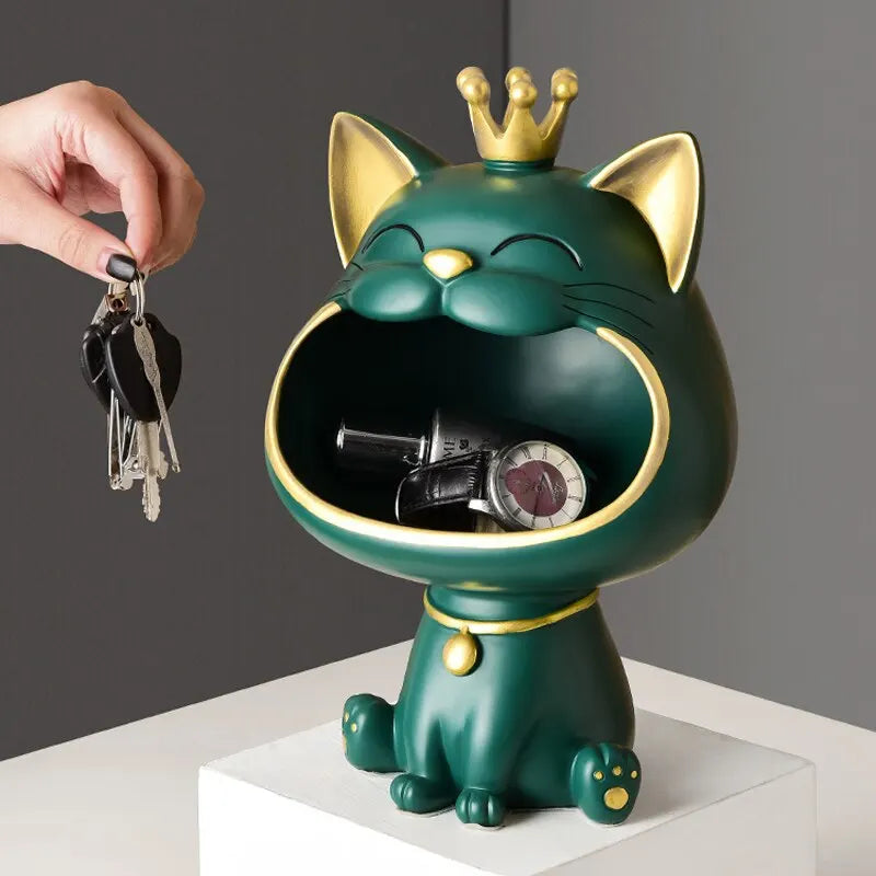 Lisslune | Fortune Crown Big Mouth Cat Entrance Key Holder Decorative Ornament, Light Luxury Housewarming Gift Sculpture
