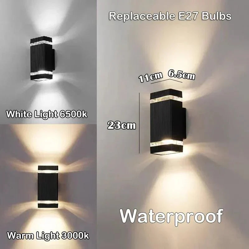Lisslune | LumiBloc LED Outdoor Wall Light – Modern IP65 Up & Down Design with E27 Socket