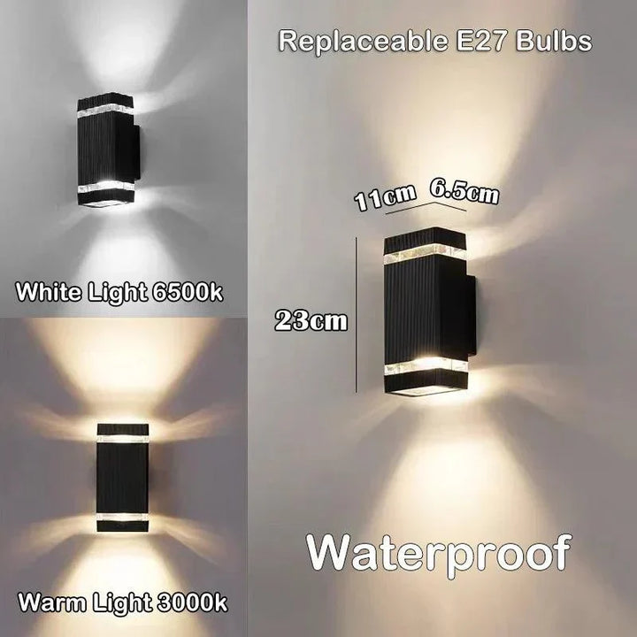 Lisslune | LumiBloc LED Outdoor Wall Light – Modern IP65 Up & Down Design with E27 Socket