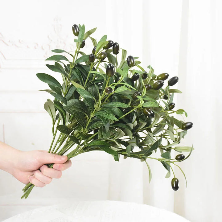 Rynx 1/3 Piece Artificial Olive Leaves Tree Branch Green Plant with Fruits for Home Garden Vase Decoration Wedding Bouquet Silk Flowers